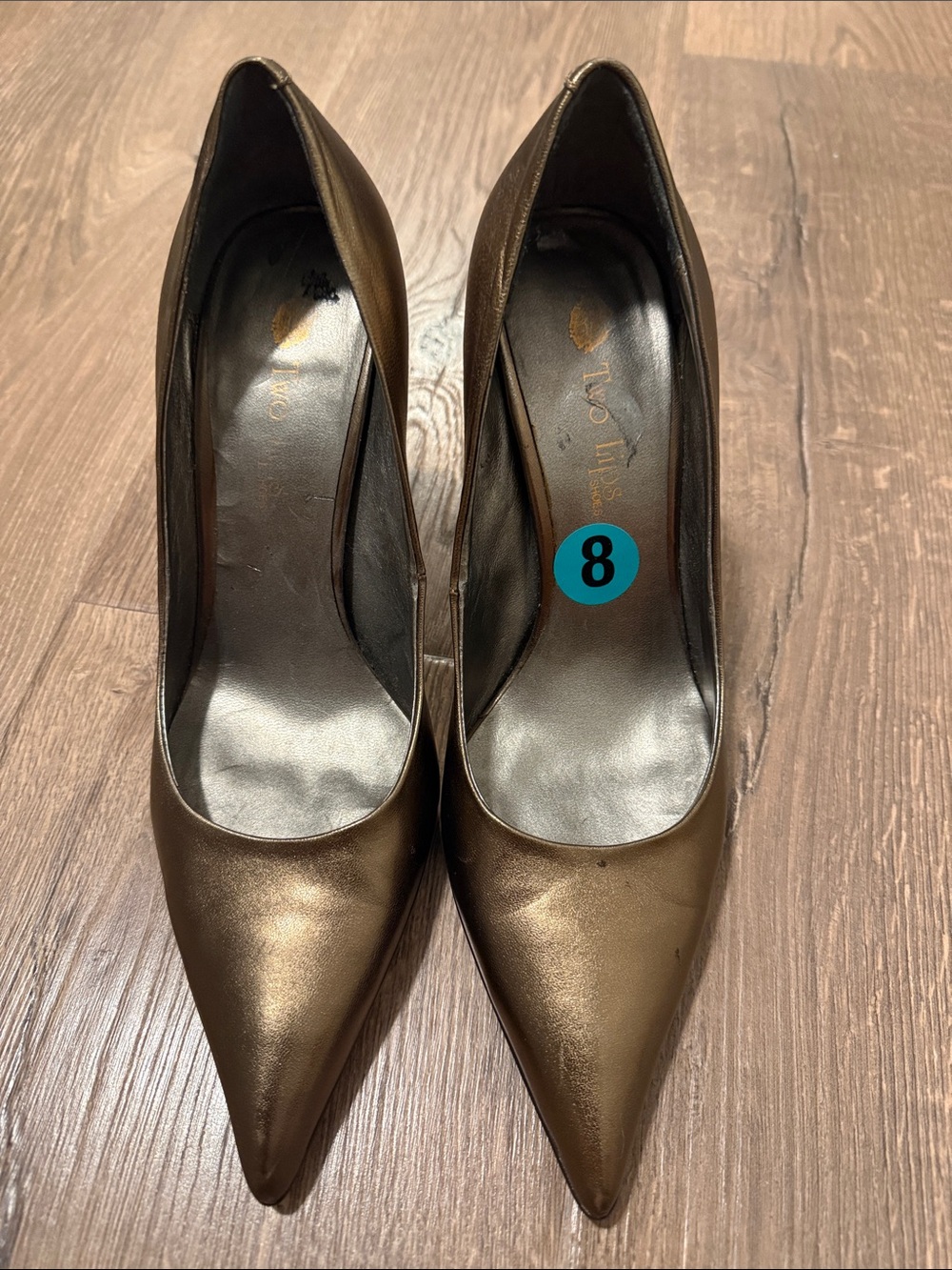 Two Lips Metallic Bronze Pointed-Toe Pumps